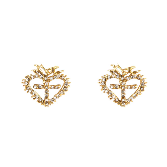 Virgins Saints & Angels Jewelry - VIRGINS SAINTS & ANGELS VSA Queen of Hearts Petite Crystal Logo Post Gold